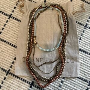 Twine & Twig Layered Beaded Necklace in Bronze, Silver & Light Blue